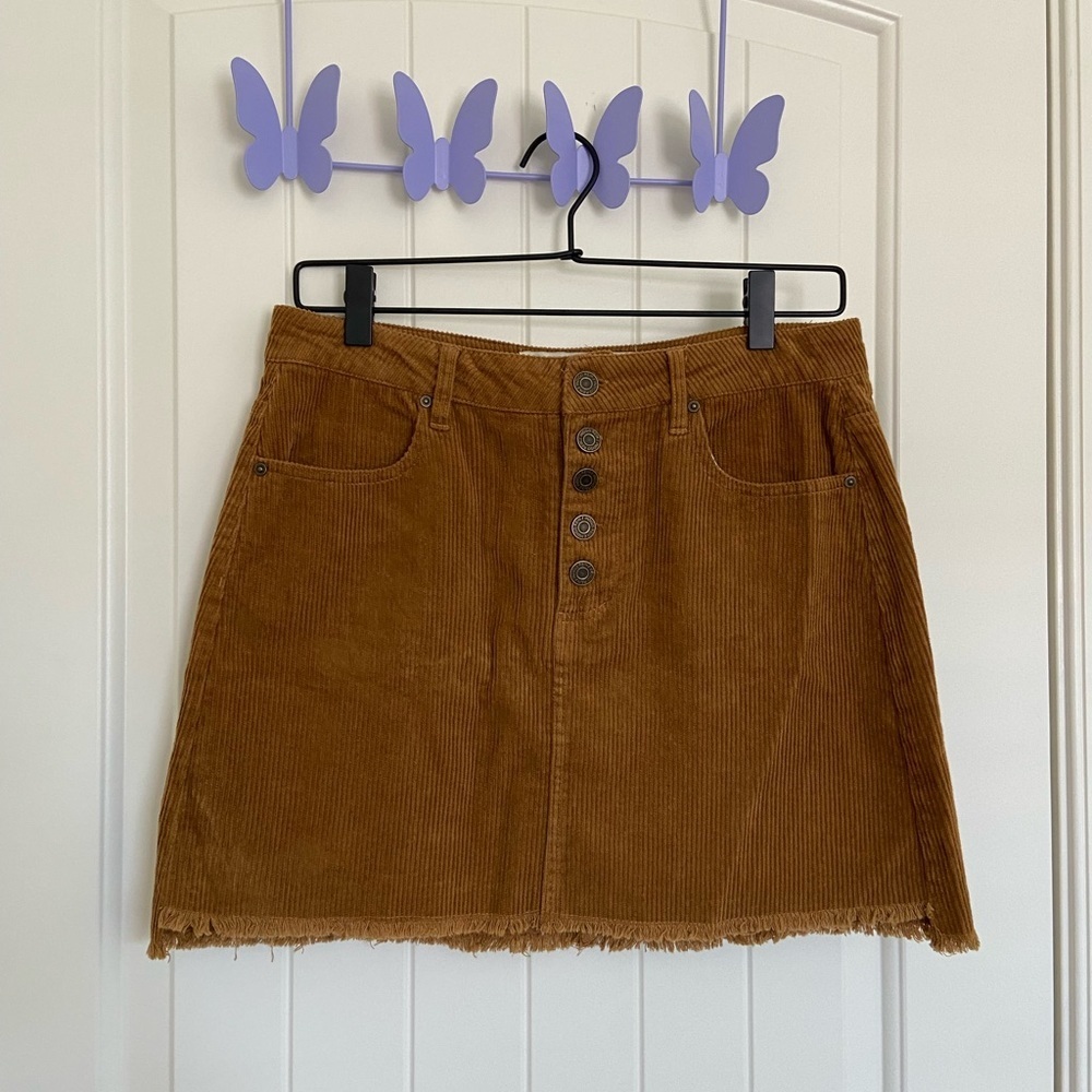 NWOT | Indigo Rein women’s corduroy multi-button distressed hem miniskirt — 26”W